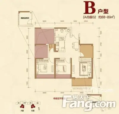 大卫华庭大卫华庭 3室 户型图 3室1厅1卫1厨 0.00㎡